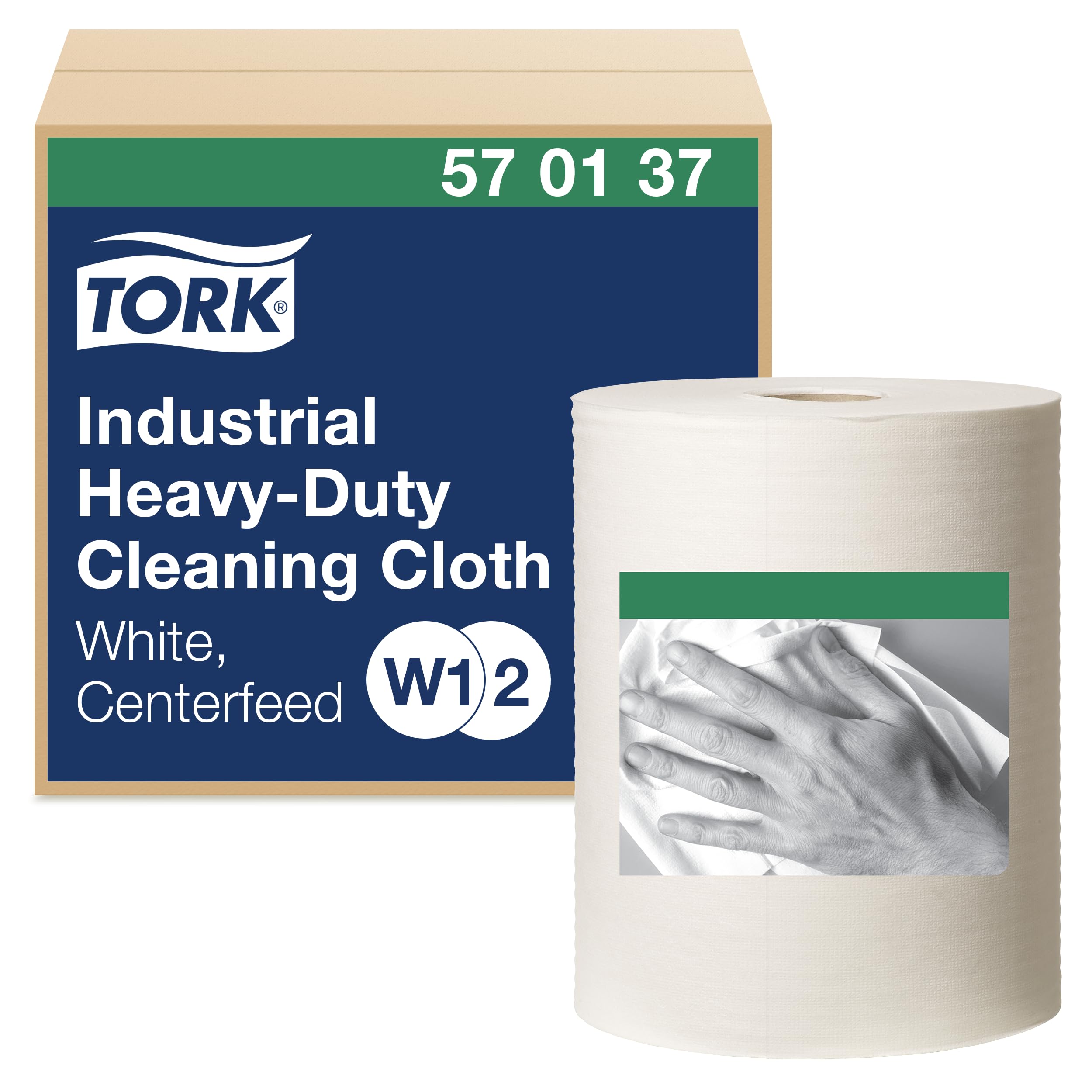 Tork 570137 Industrial Heavy-Duty Cleaning Cloth / 1 Ply Disposable Cotton Towel Suitable for W1, W2 and W3 Wipers Systems / White / 1 x 60.8m / Ø 25cm
