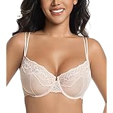 HACI Women's Lace Balconette Bra Demi Sheer See Though Mesh Unlined Underwire Sexy