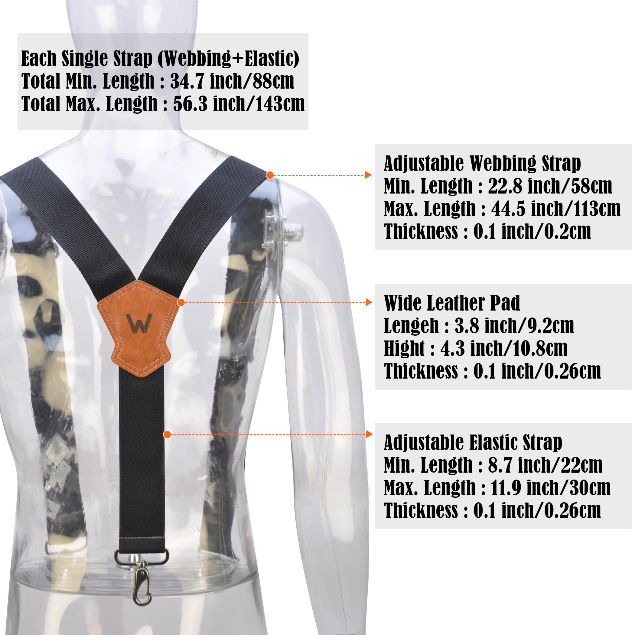 WELKINLAND 2Inch Y-Back Mens Suspenders, Heavy-Duty Suspenders Y Back, Wide Mens Suspender Hooks for Jeans Heavy Duty, Black Men Suspender Pants