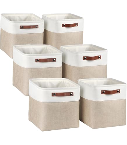 UBBCARE Set Of 3 Cotton Rope Storage Baskets - 11x10.5x10.5 Inches, Woven Cube Bins With Handles, Beige