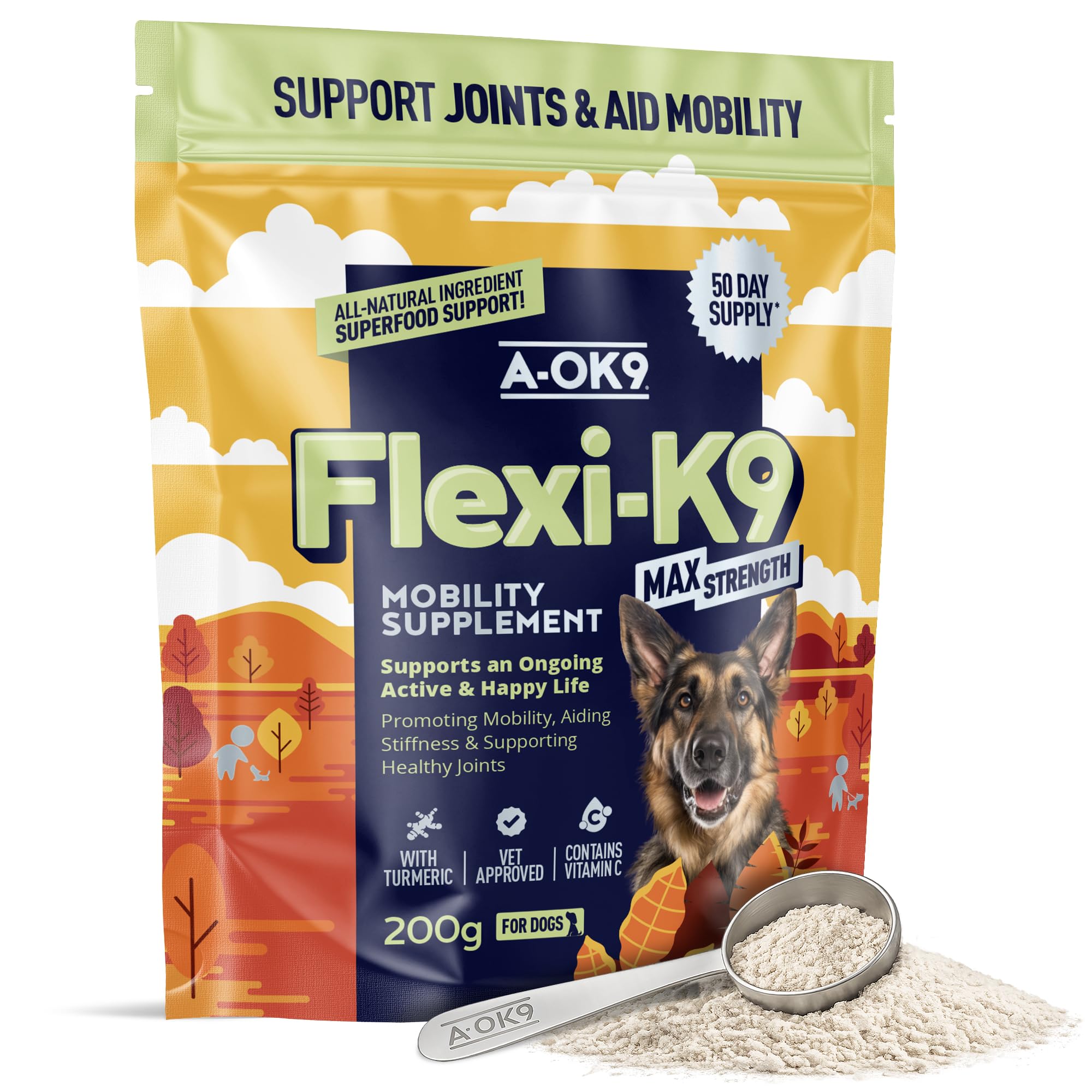 A-OK9 Flexi-K9 | Hip and Joint Supplement for Dogs | Supports Stiffness & Mobility Care | Natural Ingredients & Superfoods | Dog Agility | Mix with Dog Food | All Ages & Breeds | Absolute Dogs