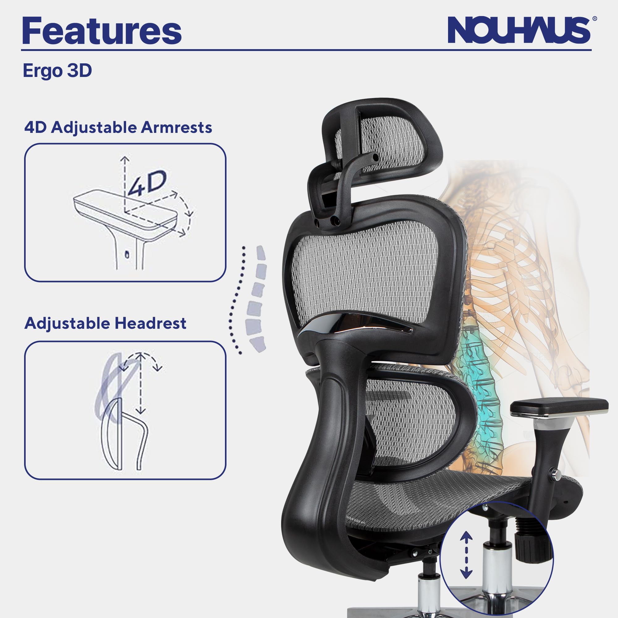 Nouhaus Ergo3D Ergonomic Office Chair Lumbar Support Mesh Office Chair