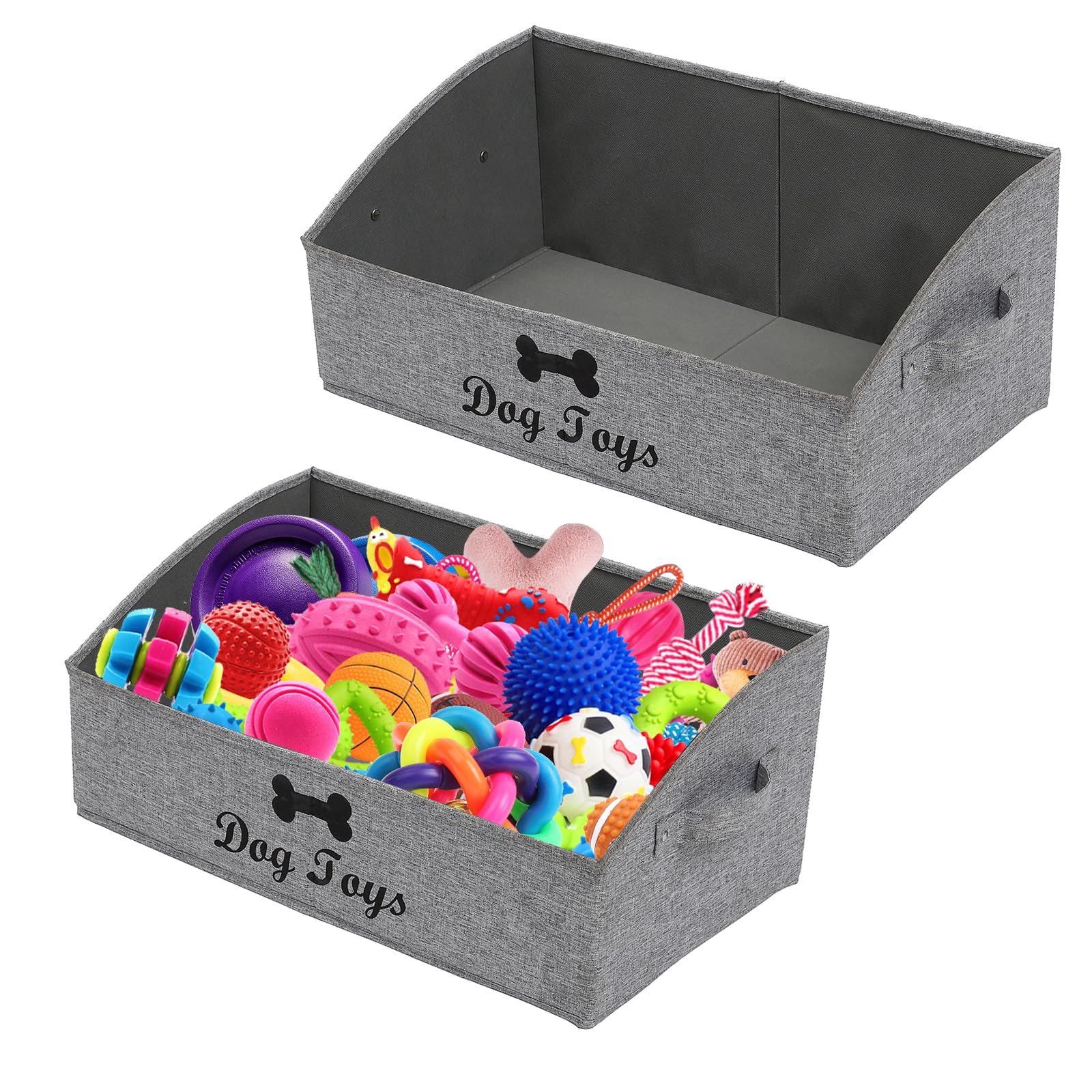 Geyecete 2 Pack Large dog toy bin dog toy box storage box - Foldable Fabric Trapezoid Organizer Boxes with Handle, for Dog Toys (Snow Grey-DOG)