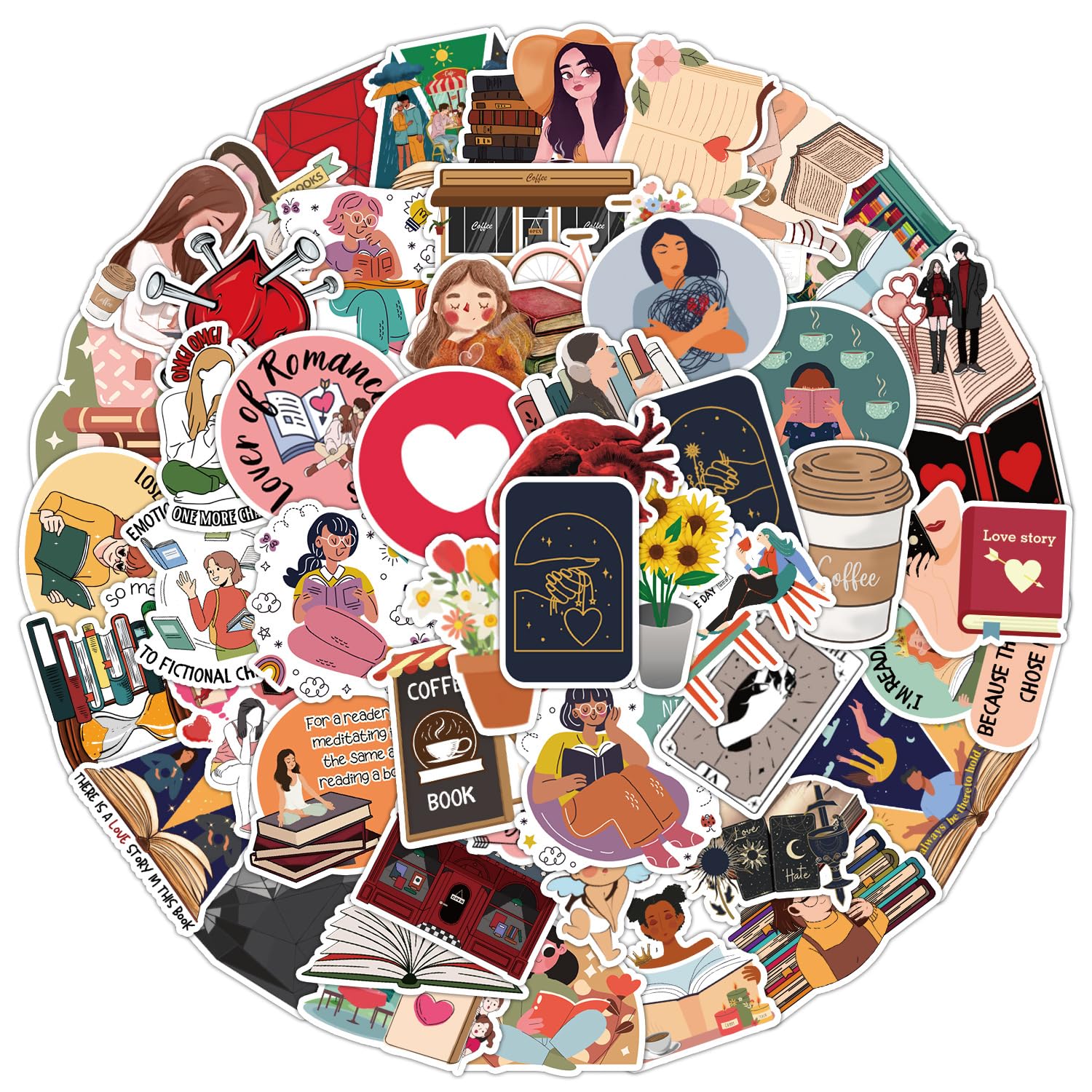 50 Pcs Reading Girl Stickers for Kids Teens Adults Boys Girls Gift,Stickers Pack for Laptop,Skateboard,Luggage,Car,Bike, Cup,Computer,Water Bottle Decor,Reading Vinyl Waterproof Sticker Decals