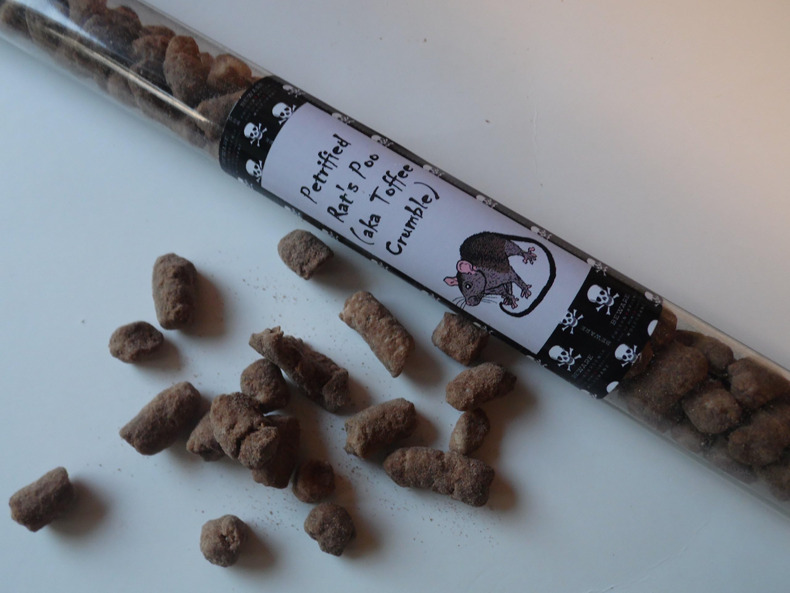 Petrified Rat's Poop In A Tube! aka Chocolate Toffee Crumble - Halloween Favour/Trick or Treat Gift