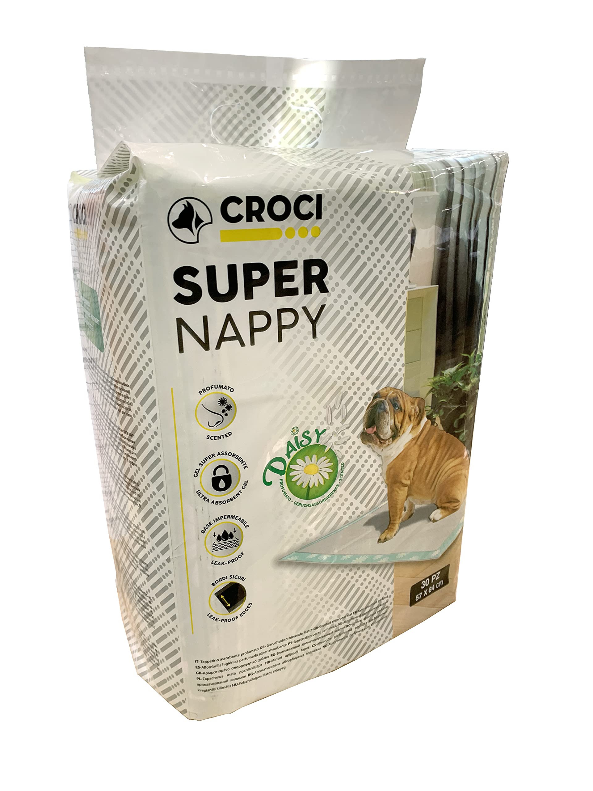 Croci Super Nappy Daisy - Hygienic Mats for Dogs 84X57 cm 30 Pieces - Traverses for Dogs and Pets, for Dog and Cat Pee Ultra Absorbent Disposable, Anti-odour and Scented