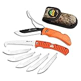 OUTDOOR EDGE RazorPro Double Blade Folding Hunting Knife & Filp N' Zip Bone Saw - Hunting Knife Features a Gutting Blade & Replaceable RazorSafe Skinning Blade. Includes Camo Nylon Sheath