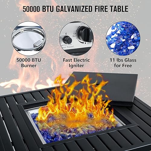 PHI VILLA Piece Patio Dining Set with Firepit Table, Padded