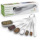 Spring Chef Stainless Steel Measuring Spoons Set of 7 with Leveler, Rectangular Metal Teaspoon & Tablespoon Measuring Spoons for Dry & Liquid Ingredients - Nesting Kitchen Gadgets For Baking & Cooking