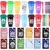 Teenyyou 36 Pcs Nurse Appreciation Gifts Bulk 16 oz Plastic Coffee Cups Reusable Tumblers with Lid Inspirational Notebooks Pens Thank You Gifts for Nurse Women(Bright Color,Warm Style)