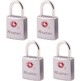 Master Lock TSA Luggage Lock Keyed Alike, Brass and Nickel, 4-Pack 4683Q | TSA Accepted Luggage Lock For Suitcases, Backpacks, Travel Bags, Airport Security, Brass, 7/8-inch Long Steel Shackle