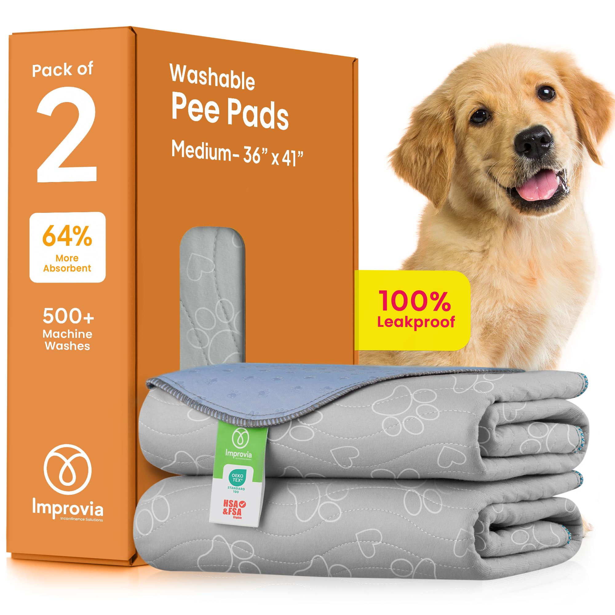 Photo 1 of IMPROVIA® Reusable Puppy Pad – Waterproof, Extra-Absorbent, Washable Pee Pad for Dog Training, Whelping, & More – Protect Your Floors & Pet with Quick-Drying Potty Pad (Medium - 36"x41")
