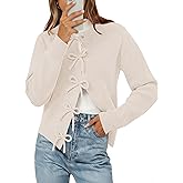 Women's Cardigan Sweaters Bow Button Down Cardigans Fall Fashion Clothes Knit Tie Open Front Coats