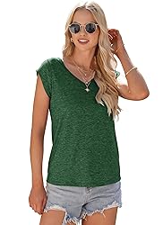 AUSELILY Womens Cap Sleeve T-Shirt Casual Loose Fit