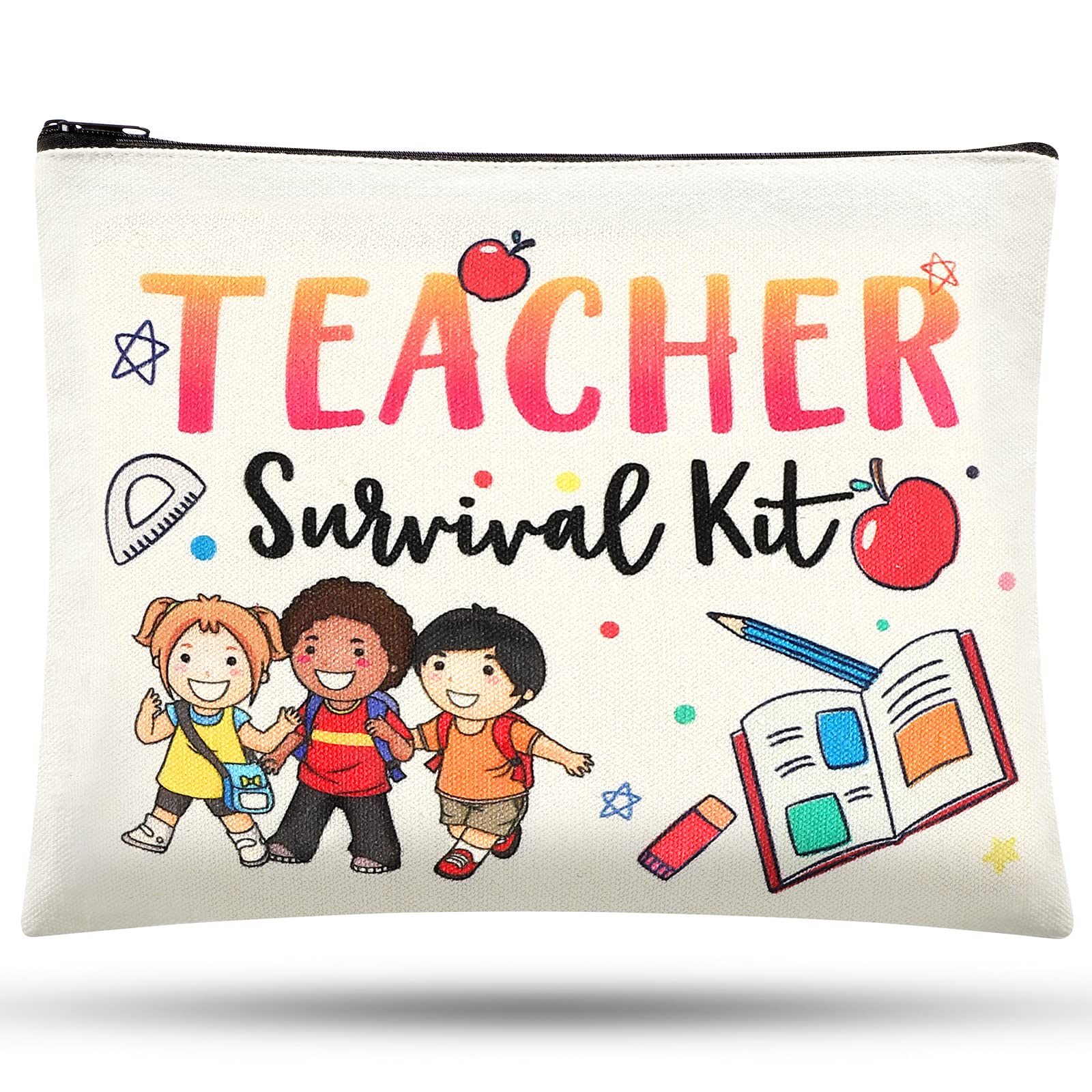 Svee Teacher Appreciation Gifts Teacher Gift Bag Canvas Teacher Makeup Bag Thank Teacher Cosmetic Bag Zipper Pouch for Women Teacher Nursery Preschool High School(Lively Style)