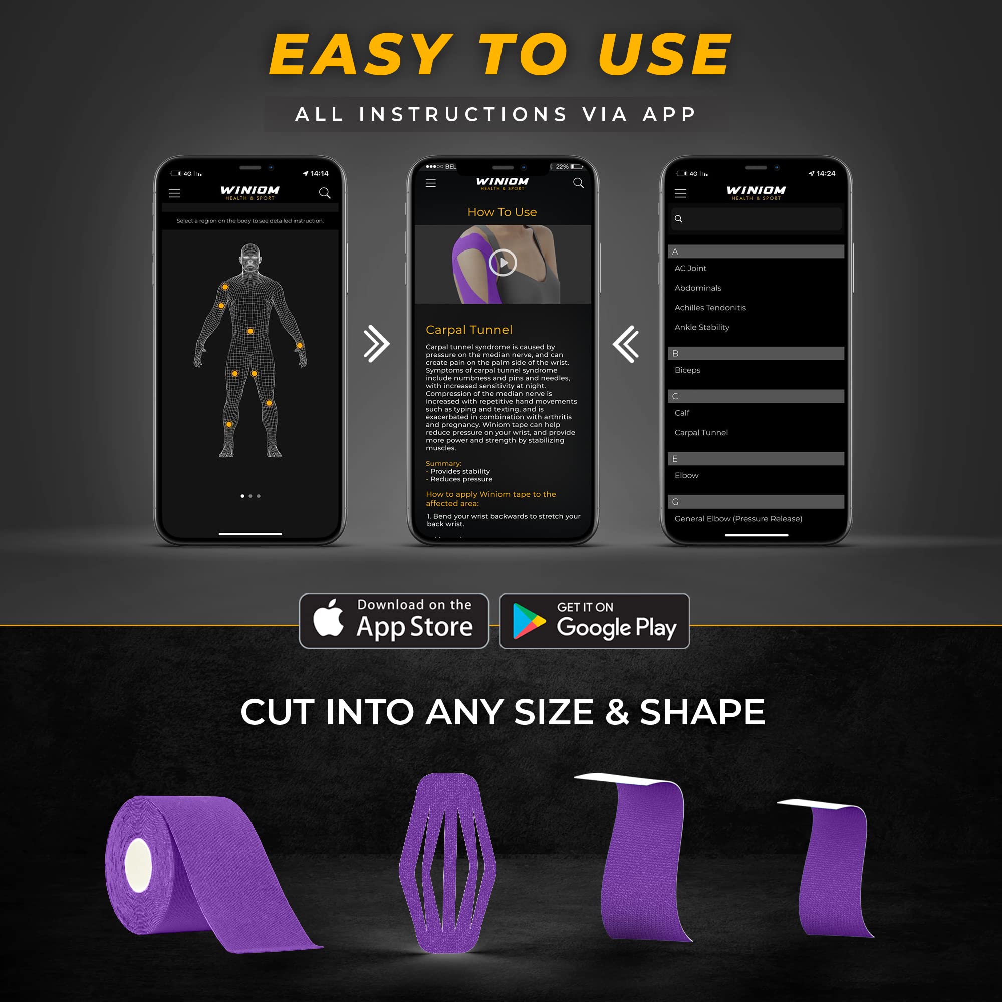 Kinesiology Tape-Incredible Support for Athletic Sports and Recovery+Free Taping Guide-Uncut 2 inch 16.4 feet Roll (Indigo Purple + Free Taping Guide, Pack of 1)