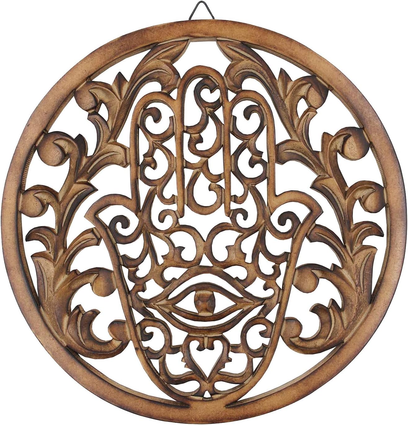 DharmaObjects Handcrafted Hamsa Hand Of Fatima Home Blessing Protection Wooden Rustic Wall Mounted Decor Hanging Art (Brown)