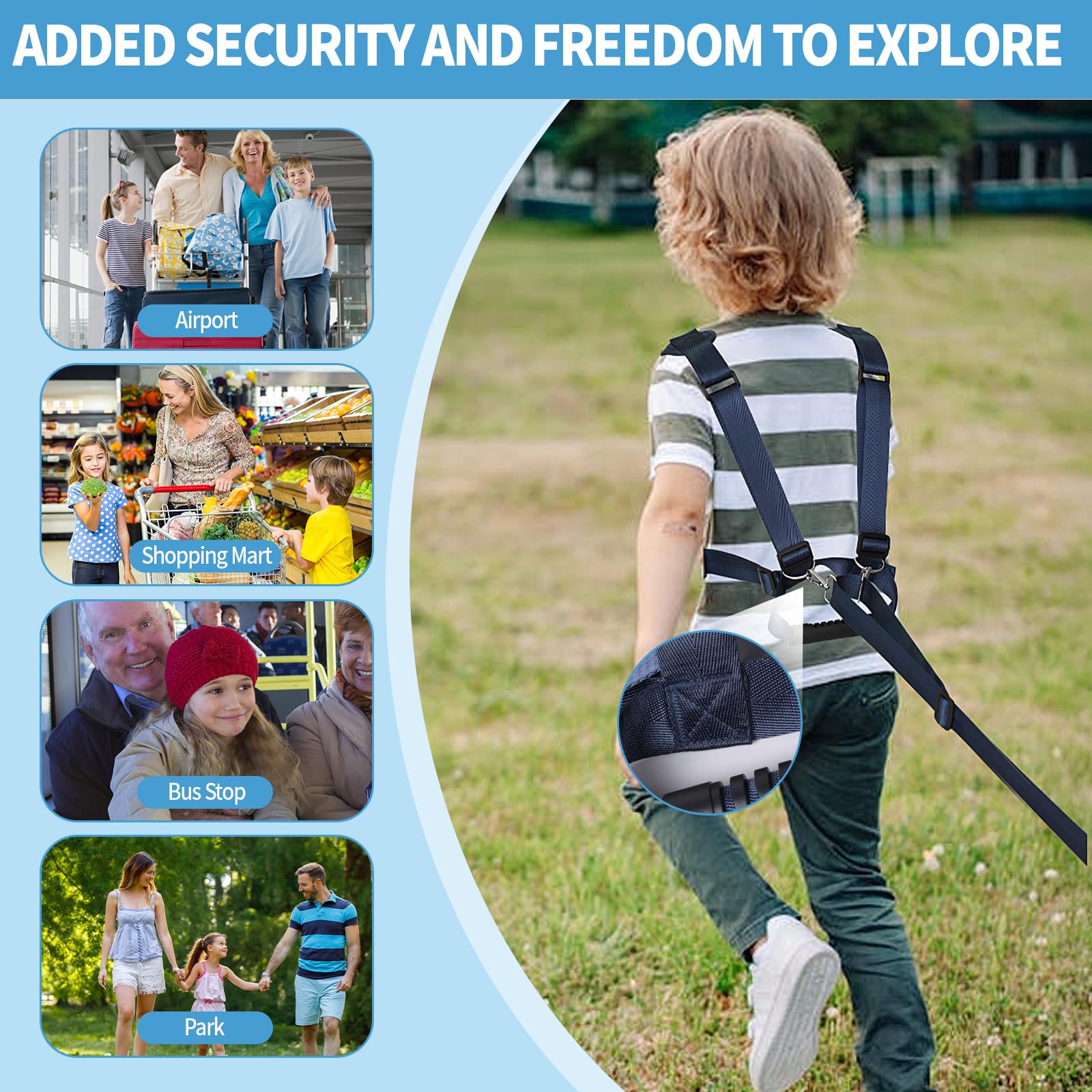 2025 New Safety Walking Harness for Big Kids (6-12yrs) with Autism Special Needs ADHD, Anti-Elopement Vest Harness with Grab Handle and Light Reflector, Adjustable Leash for Autistic, Active Child