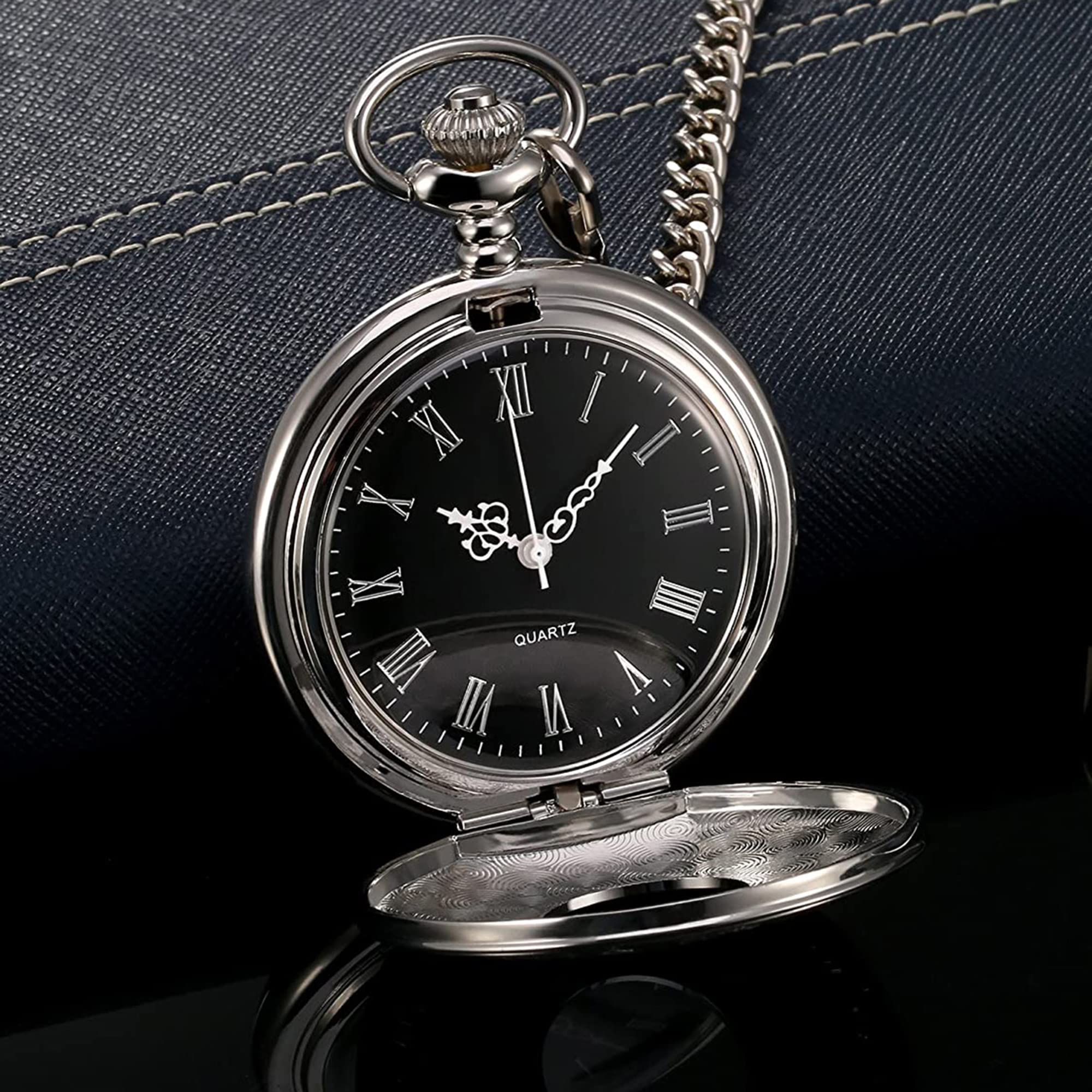 Hicarer Classic Quartz Pocket Watch with Roman Numerals Scale and Chain Belt