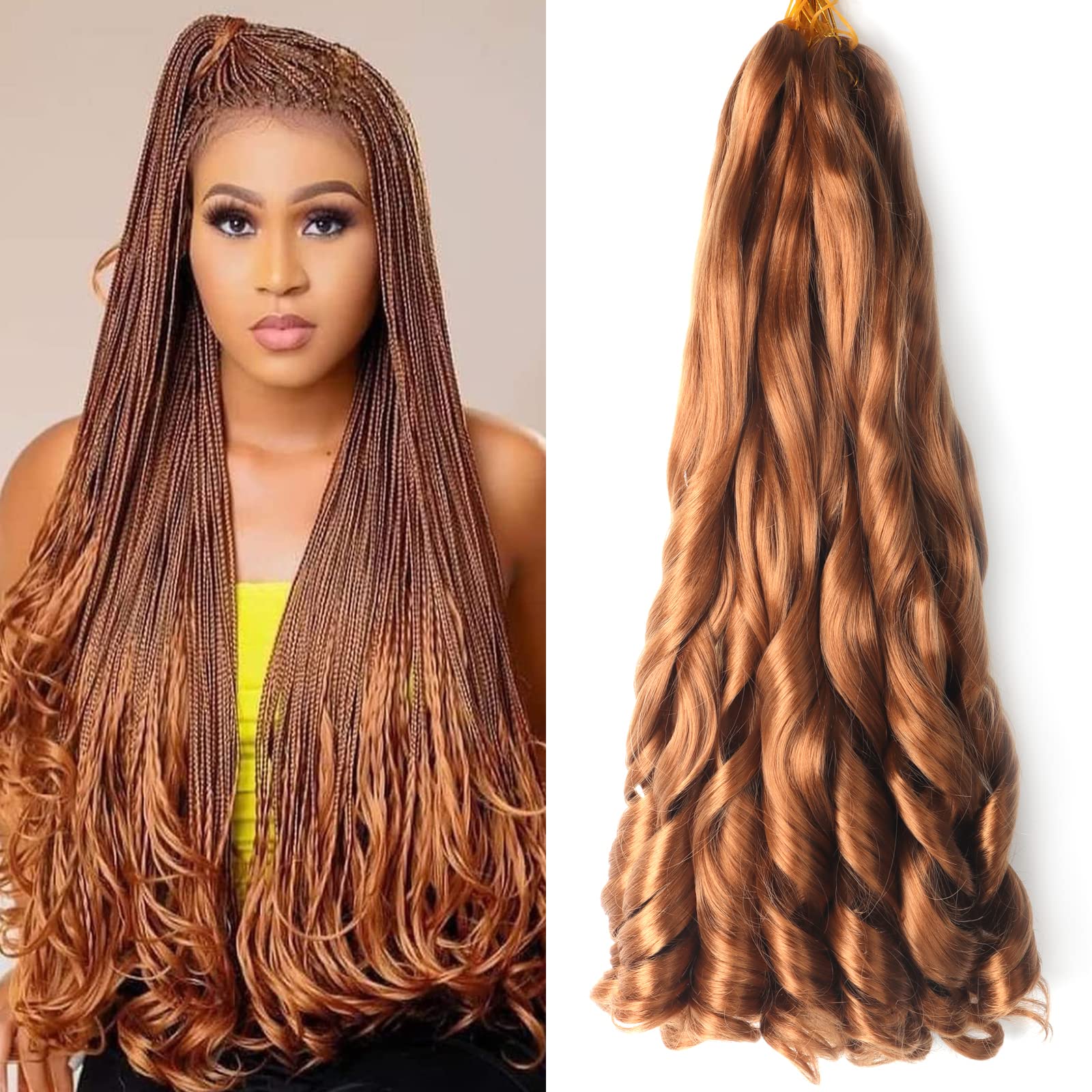 Ainimiu 22 inch French Curly Braiding Hair 8 Packs French Curl Braiding hair Pre Stretched Loose Wavy Bouncy Braids Synthetic Hair Extensions — image 1
