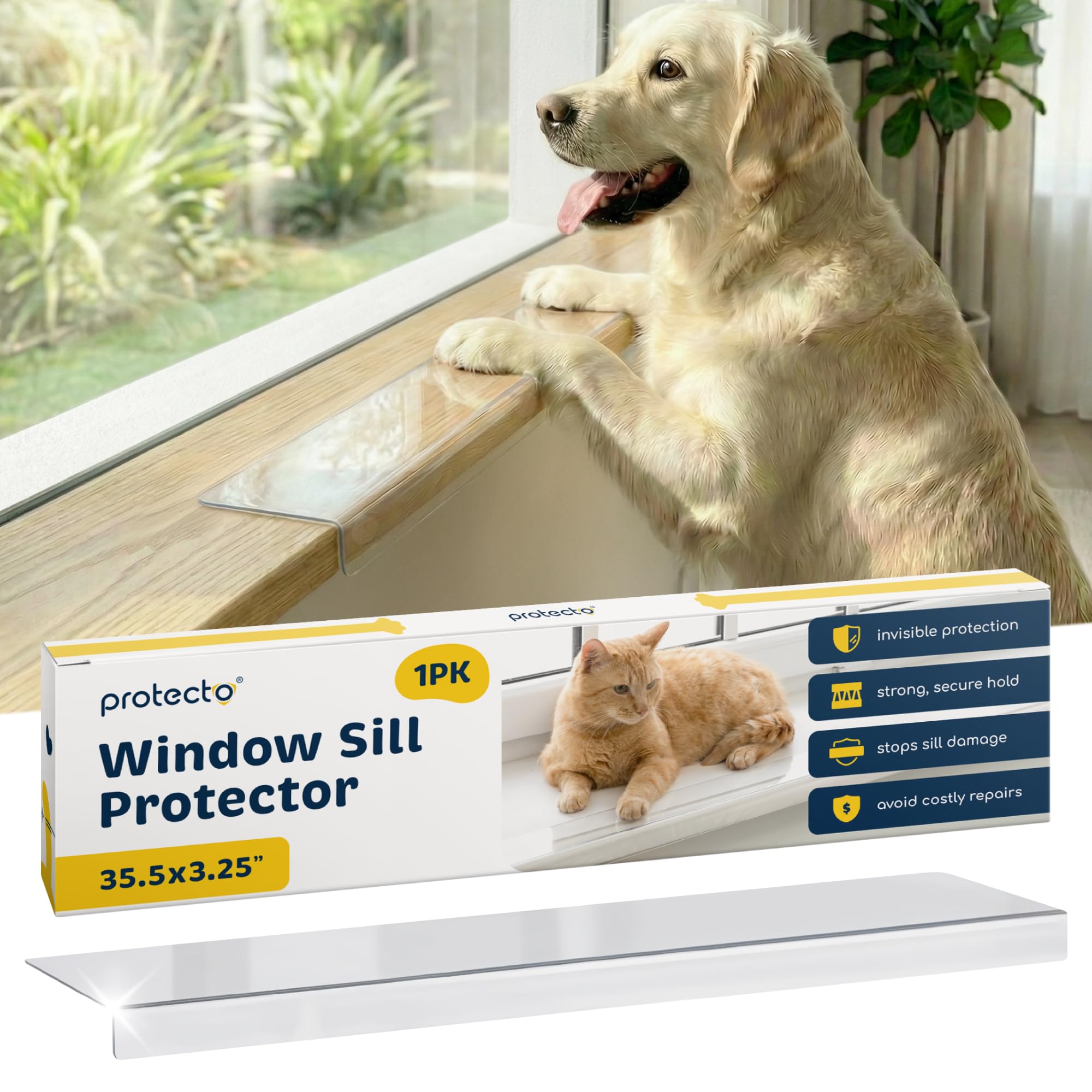 Protecto Clear Window Sill Protector - 90X8.5cm Ultra-Strong Window Guards from Dog & Cat Scratching Chewing & Clawing, Keep Your Sill Smooth & Paws Safe, Anti Scratch Window Sill Cover Protection