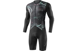 Santic Men's Triathlon Cycling Suit Long Sleeve Padded Skinsuit, Breathable One-Piece Bicycle Racing Suit for Triathletes