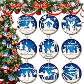 36 Pcs Nativity Scene Christmas Tree Ornaments Wooden Nativity Xmas Tree Hanging Decorations Christian Wooden Ornaments Nativity Scene Accessories for Home Holiday Decor (b)