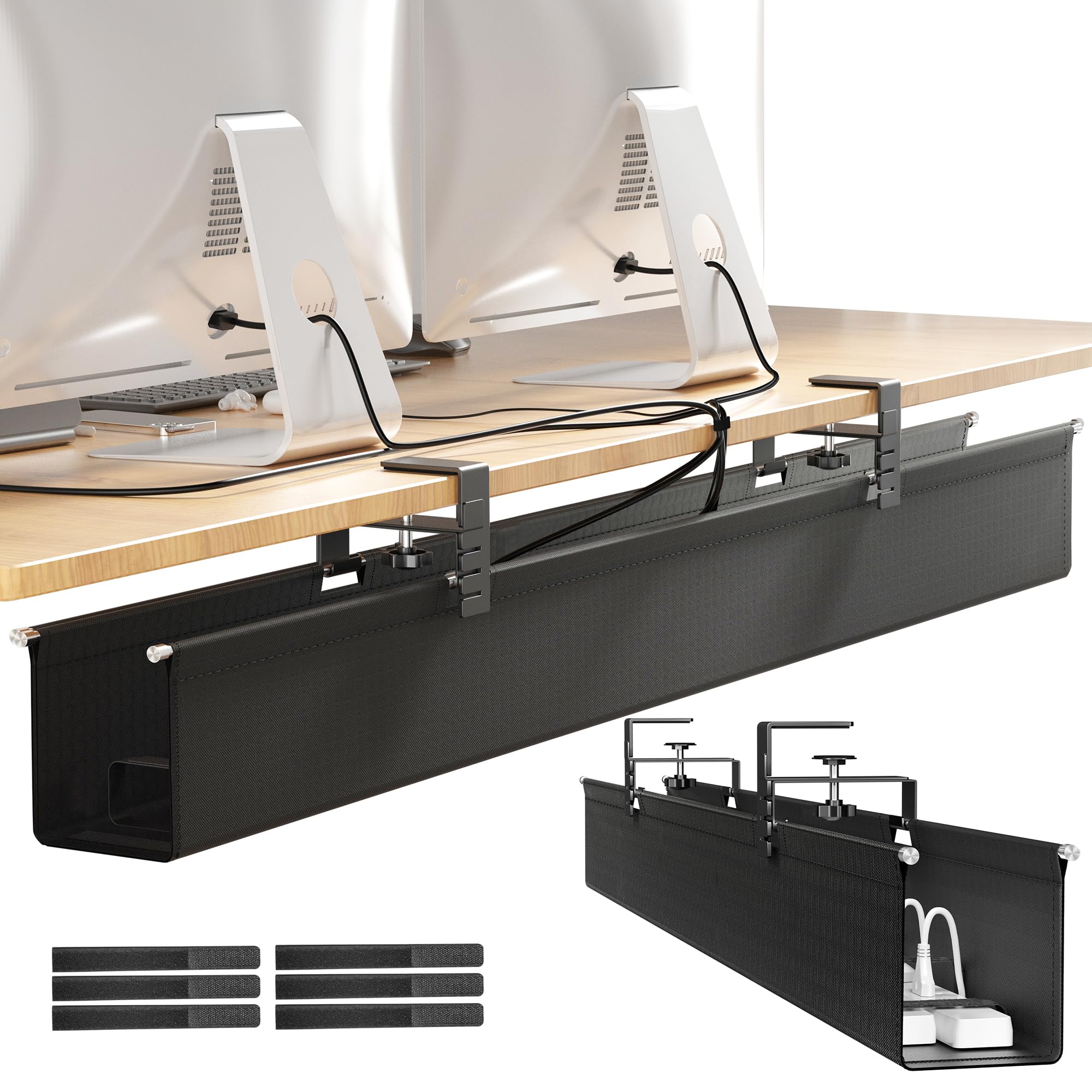 Photo 1 of [Upgraded] Large Under Desk Cable Management Tray, Cinati Cable Management Under Desk No Drill, 42" Fabric Cord Hider for Wire Organizer, Cord Organizer for Office, Home - Supports Up to 30lbs
