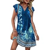 OFEEFAN Spring Summer Dresses for Women 2026 Casual Ruffle Sleeve V Neck Loose Swing Sundresses with Pockets Plain/Print