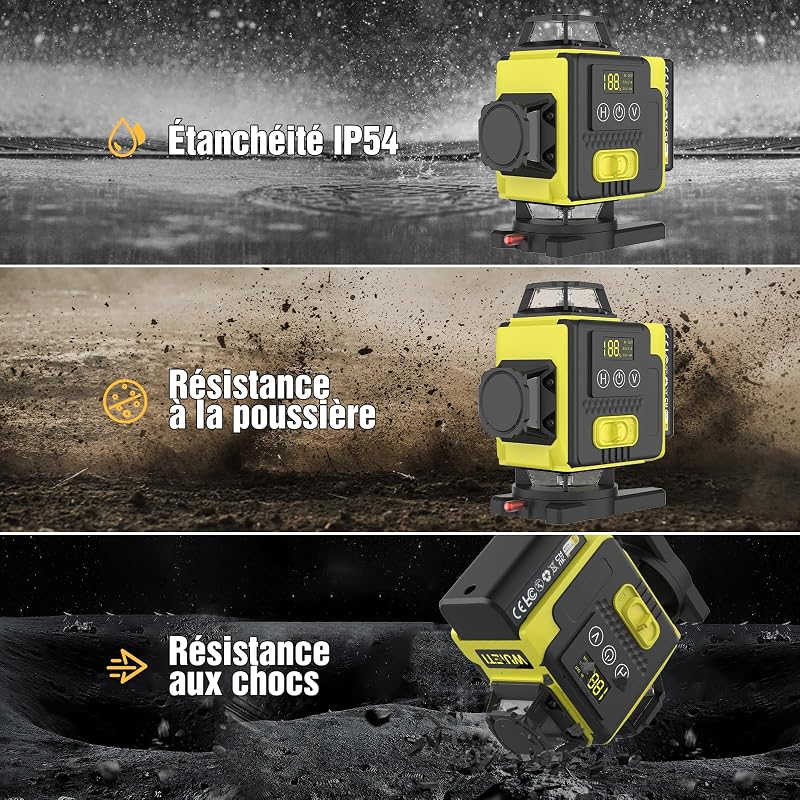 Nivel láser autonivelante 360° X 4, láser de construcción 4D con 16 líneas láser, modo de pulso para exteriores, 2 baterías, autonivelación, soporte rotativo, control remoto.(Sin Trípode)