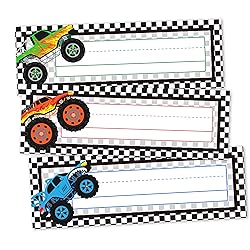30 Name Tags for Classroom Cubbies, 3x9 in Trucks