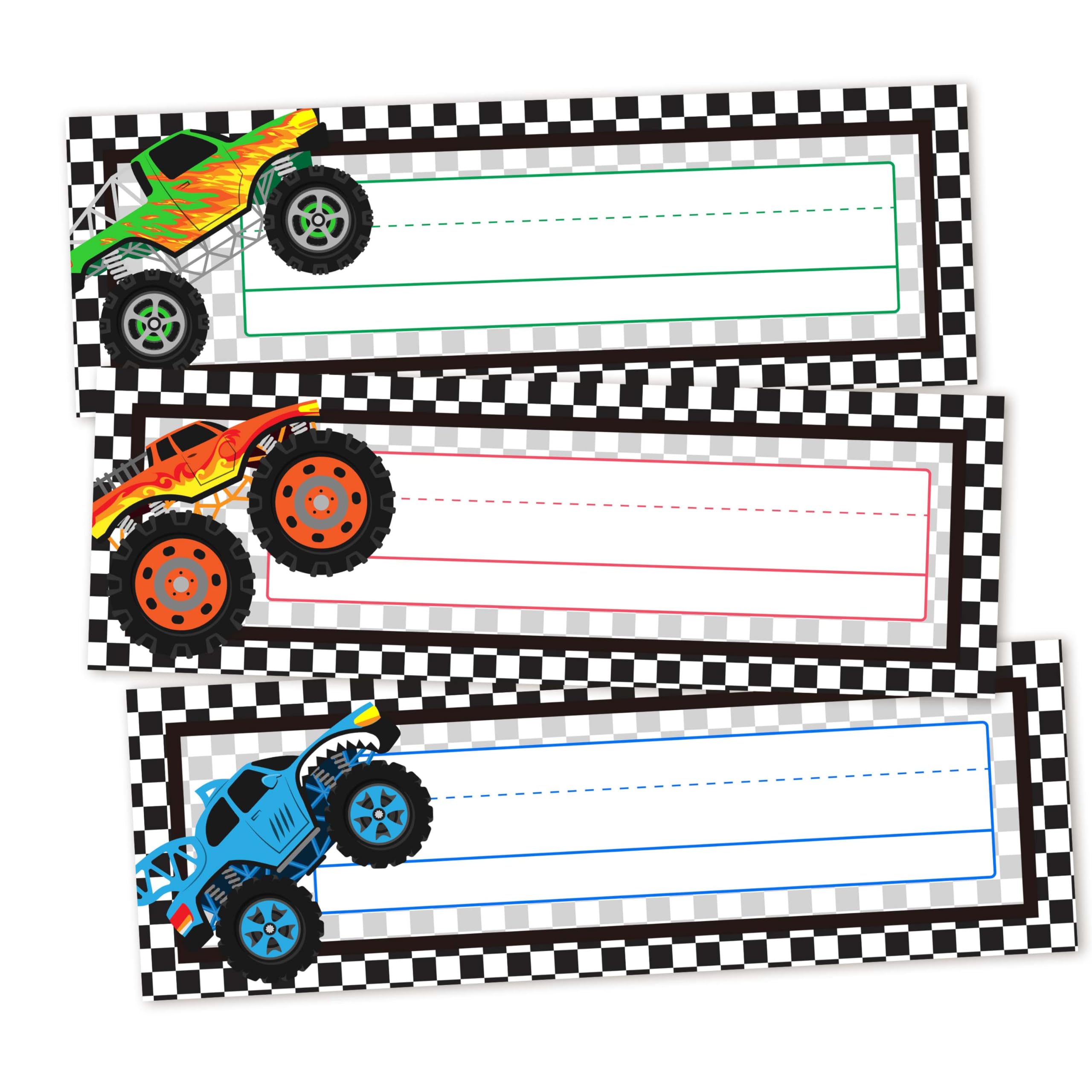30 Name Tags for Classroom Cubbies, 3x9 in Trucks