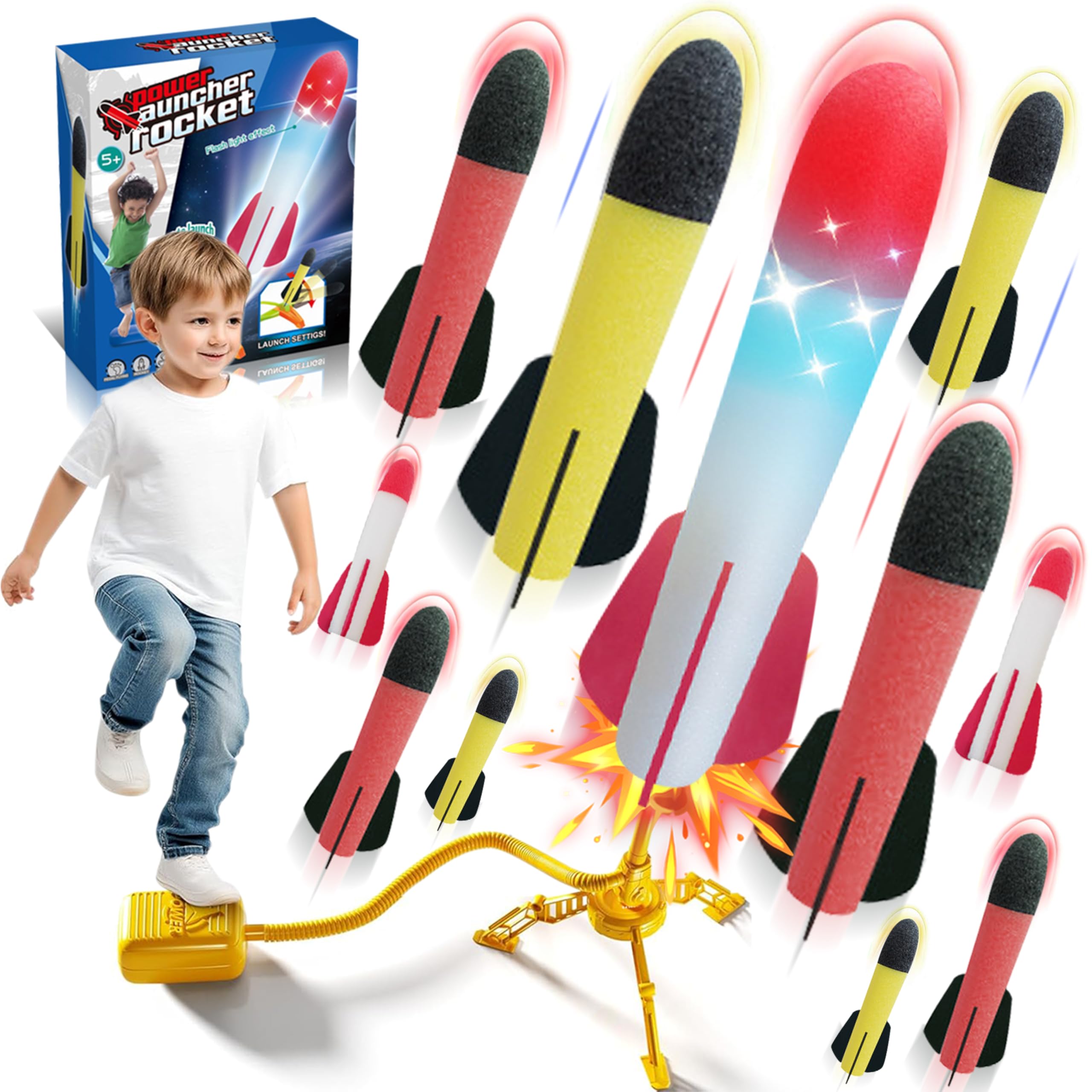 HATFRYF Space Rocket Launcher for Kids, Rockets and Multi Player Adjustable Catapult Launcher Stand, Birthday Gift Toys for Kids Boys Girls Age 3 4 5 6 7 8 + Years Old