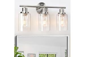 Unicozin 3 Light Vanity Lights, Matt Nickel Wall Sconce Light with Clear Glass, Bathroom Light Fixtures, Wall Lights for Mirror, Living Room, Bedroom, Hallway, E26 Base (Bulbs Not Included)