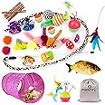 MIBOTE 28Pcs Cat Toys Kitten Toys Assorted, Cat Tunnel Catnip Fish Feather Teaser Wand Fish Fluffy Mouse Mice Balls and Bells Toys for Indoor Cat Puppy Kitty Interactive Cat Toy Set