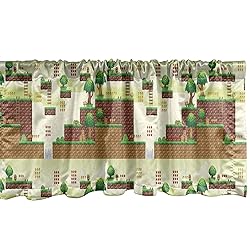 Ambesonne Arcade Window Valance, Ground Tiles Trees