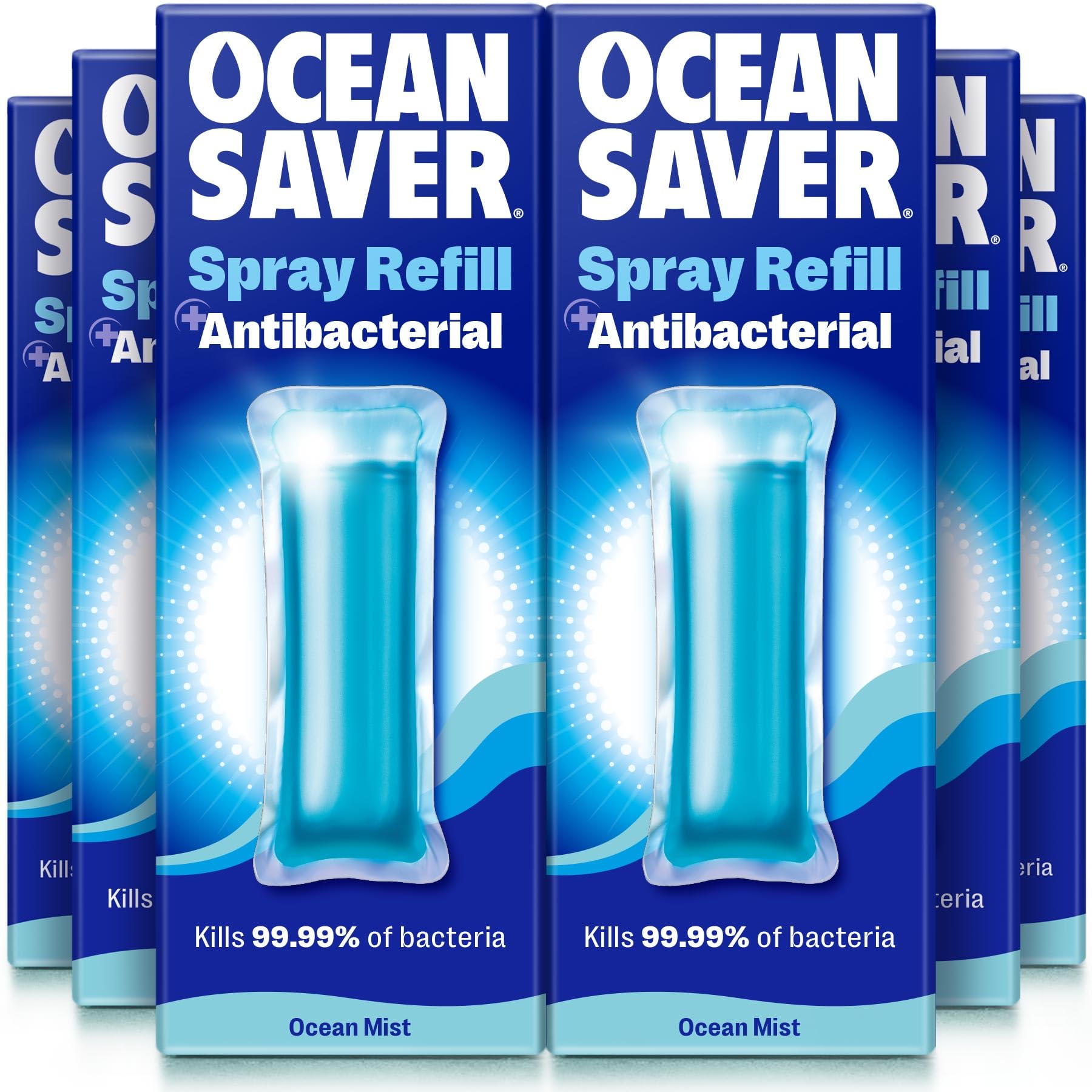 OceanSaver Eco All-Surface Cleaner - 6x 10ml EcoDrop Refills | Powerful Just Add Water Antibacterial All-Purpose & Disinfectant Spray | Plastic Free, Plant Based & Cruelty-Free | Ocean Mist Scent