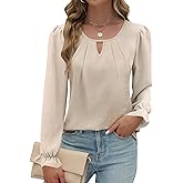 PITIKAI Womens Long Sleeve Tops Dressy Business Casual Blouses Basic Loose Fit V Neck Work Shirt 2024 Fall Clothes Outfits