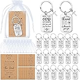 Siifert 24 Sets Christian Keychain Gifts Bible Verse Cross Keychain Bulk Religious Prayer Gifts for Men Women(Silver, Square)