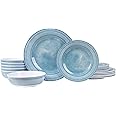 AELS Melamine Dinnerware Set of 18 Pcs, Dinner Dishes Set for Indoor and Outdoor Use, Melamine Plates and Bowls Set for 6, Dishwasher Safe, Lightweight Unbreakable, BPA Free, Blue