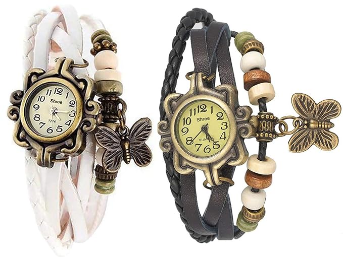 Butterfly Multicolour Analog Watch for Women and Girls - Pack of 2