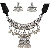 Siddhatva Statement Ethnic Indian Stylish Silver Oxidized Boho Gypsy Fashion Choker Necklace Jewelry