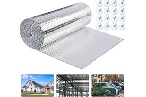 LLHQAMT Window Insulation Roll, Double Sided Aluminum Film Insulation Roll, Reflective Foil Insulation Roll, Good Insulation, Radiant Barrier, with 16 Double Sided Stickers (35.4in x 10ft), silvery