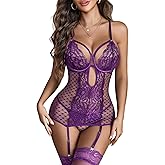 Avidlove Lingerie for Women Mesh Chemise Lace Babydoll Garter Lingerie Sets S-XXL (No Stocking)
