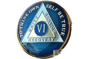 BRIGHT STAR PRESS 6 Year Midnight Blue AA Medallion Chip Tri Plate Gold & Nickel Plated Serenity Prayer