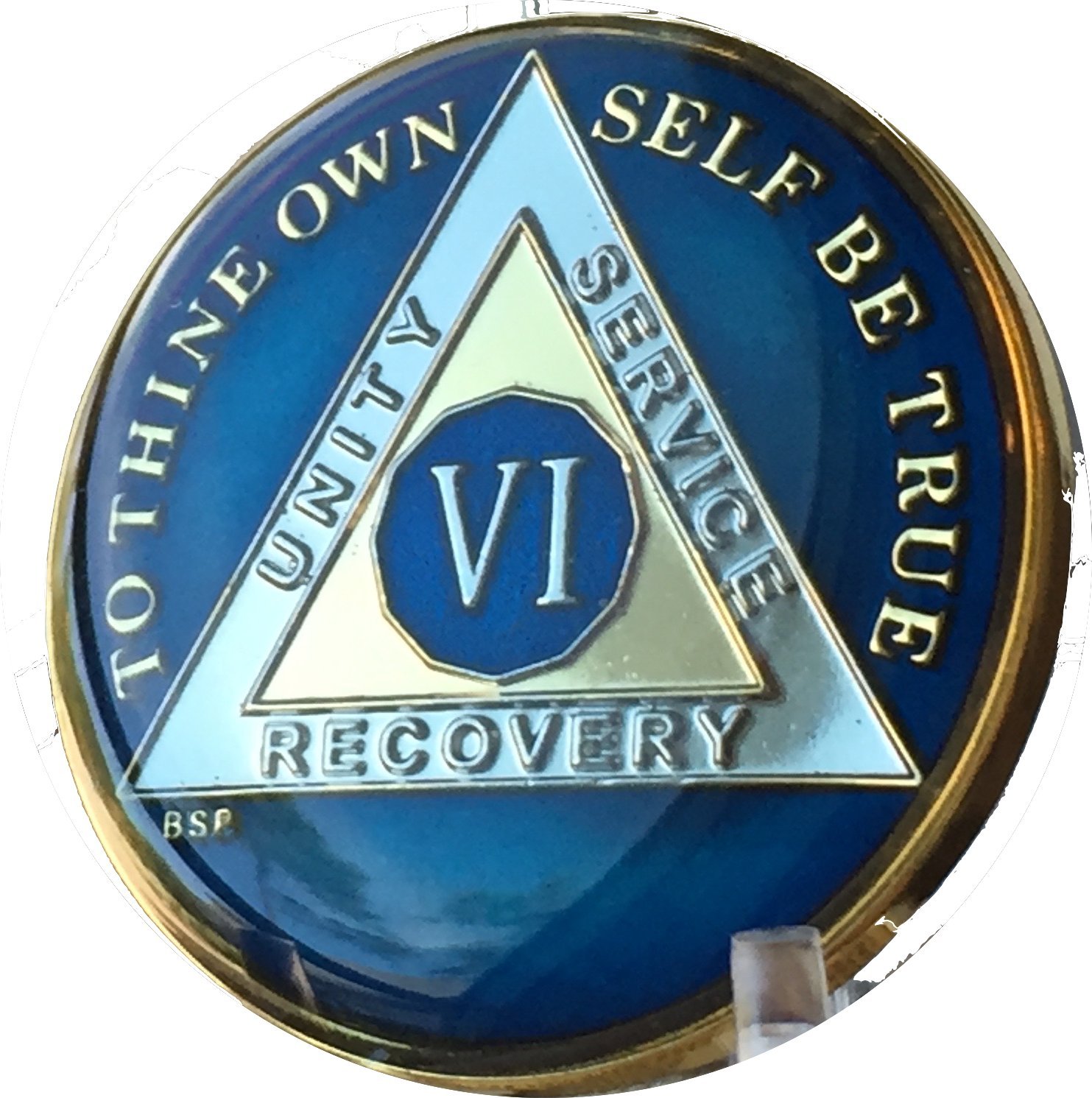 Photo 1 of 6 Year Midnight Blue AA Medallion Chip Tri Plate Gold & Nickel Plated Serenity Prayer