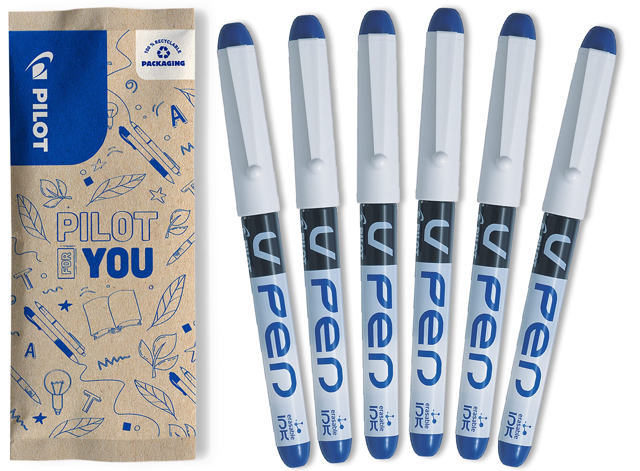 Pilot Vpen Disposable Fountain Pen - Blue (Pack of 6) FLW538929