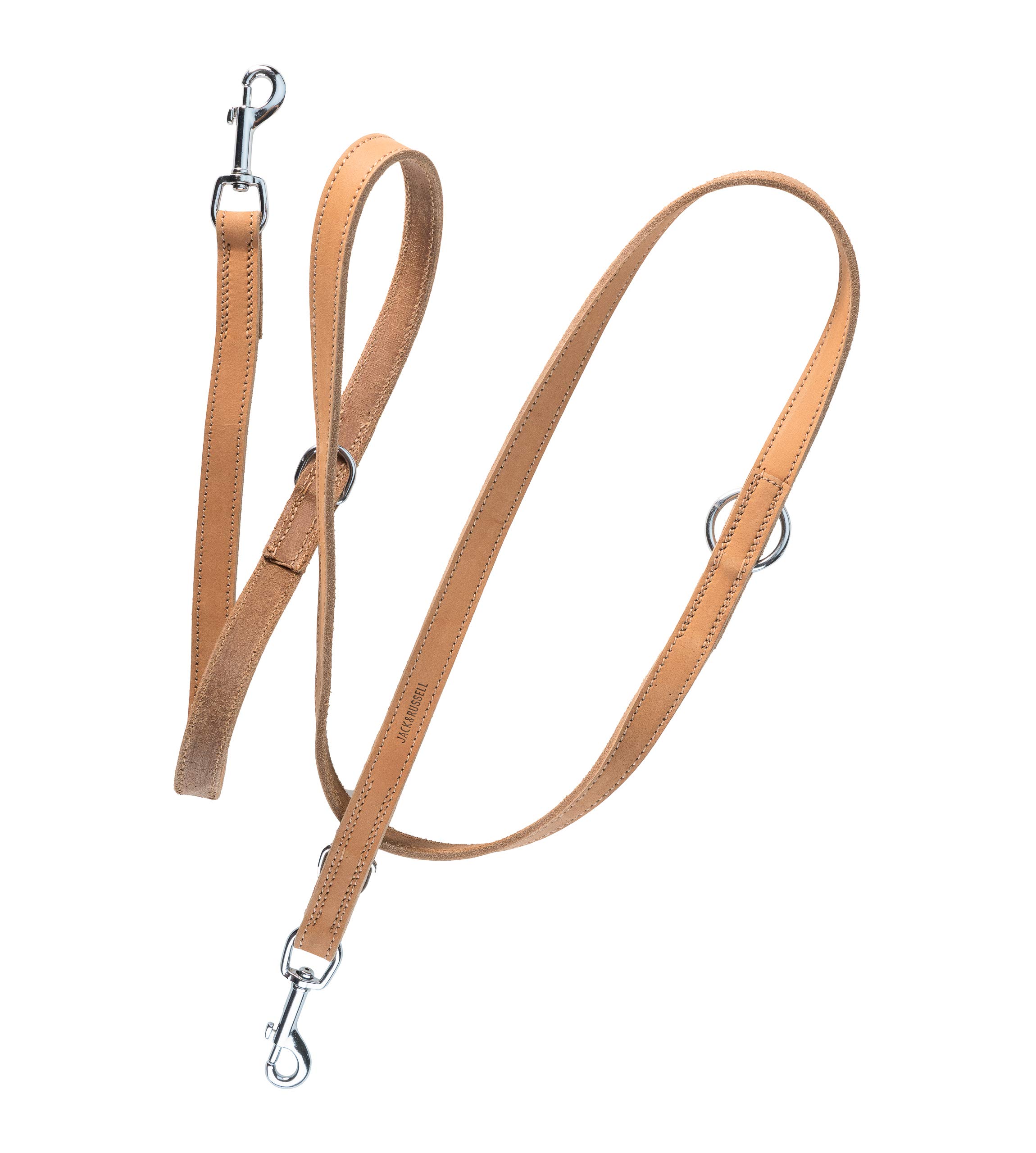 Jack & Russell Travis Premium Greased Leather Dog Lead, 2.0 m, Extremely Stable with Stainless Steel Carabiner, Real Leather Lead, Multiple Adjustable - Travis (Light Brown)