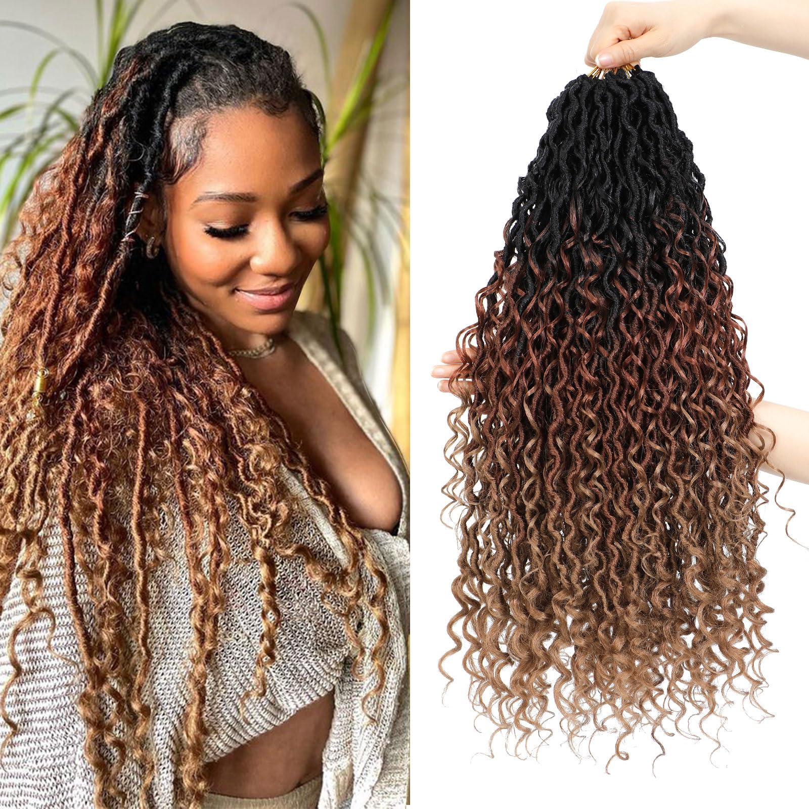 Faux Locs 8 Packs Crochet Hair Pre-Looped Soft Locs Crochet Hair Extensions for Black Women 14Inch Faux Locs Crochet Braids Boho Goddess Synthetic Fiber Hair Extensions（1B/30/27#).