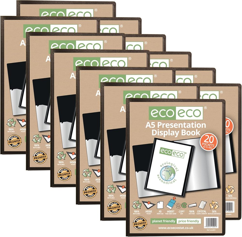 eco-eco A5 50% Recycled 20 Pocket Presentation Display Book Pack of 12